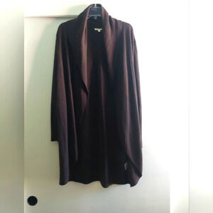 Eileen Fisher Linen Blend Open Front Chocolate brown cardigan minimalist S